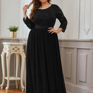 EVER-PRETTY Low Back Lace Bodice Chiffon Dress